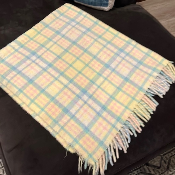 Vintage Baby Blanket Pastel Fringe Plaid Carriage Stroller - Picture 2 of 6